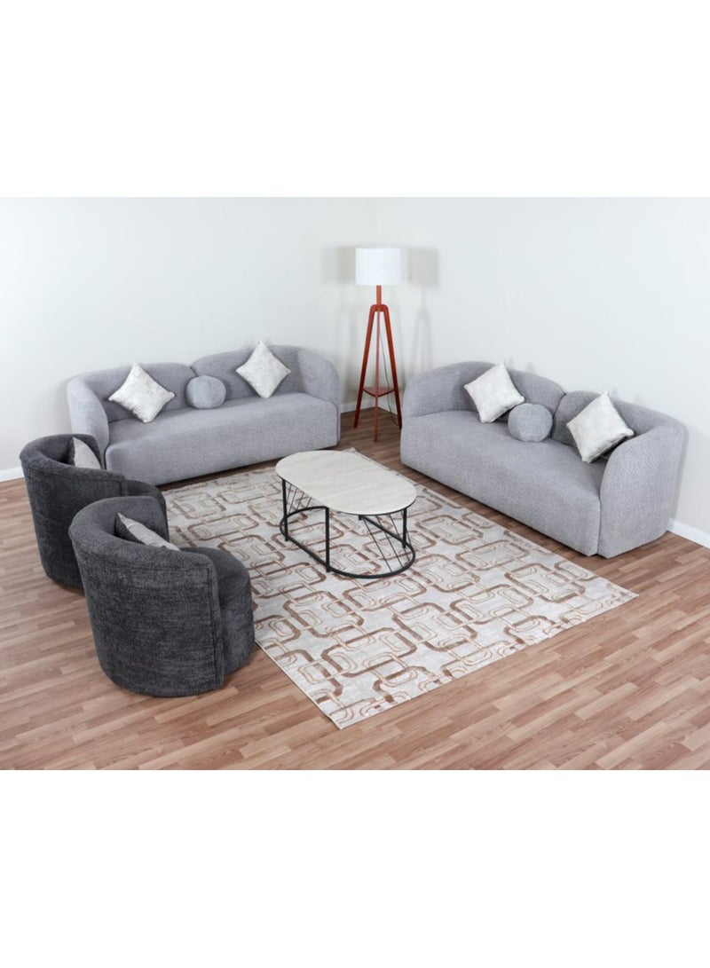 HOMEVEO Elegant comfortable living room set with luxurious design 4 pieces - 8 seats - 2 3-person sofas - 2 gray single chairs  - Image 1