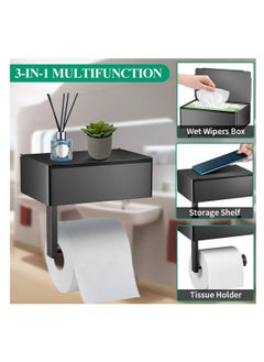 SYOSI Toilet Paper Holder with Shelf and Flushable Wipes Dispenser, Adhesive Toilet Paper Holder with Storage, Stainless Steel Toilet Paper Holder Wall Mount for Bathroom  - Image 2