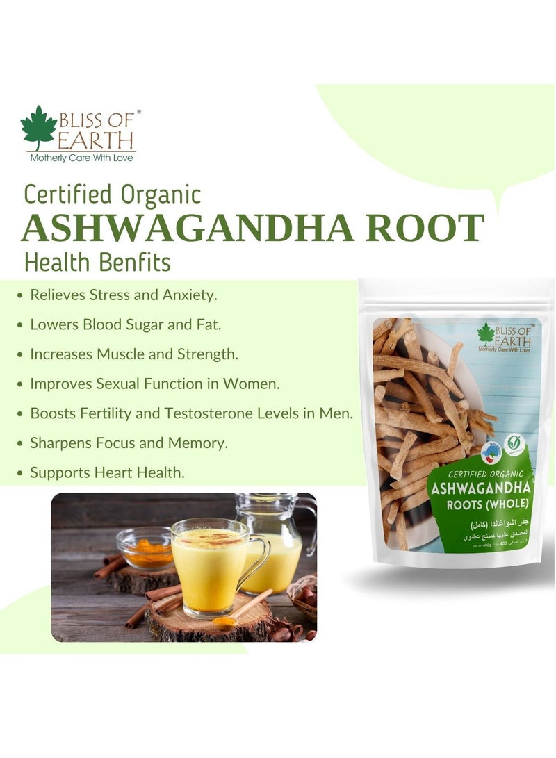 بليس اوف ايرث 2 × 200 جرام من جذور أشواغاندا الجينسنغ الهندي الكامل ويثانيا سومنيفيرا يساعد على تخفيف التوتر وتعزيز المناعة من جذر ممتاز صالح للأكل - Image 3