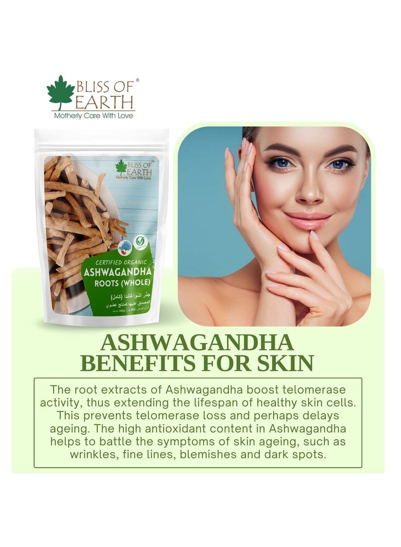 بليس اوف ايرث 2 × 200 جرام من جذور أشواغاندا الجينسنغ الهندي الكامل ويثانيا سومنيفيرا يساعد على تخفيف التوتر وتعزيز المناعة من جذر ممتاز صالح للأكل - Image 4