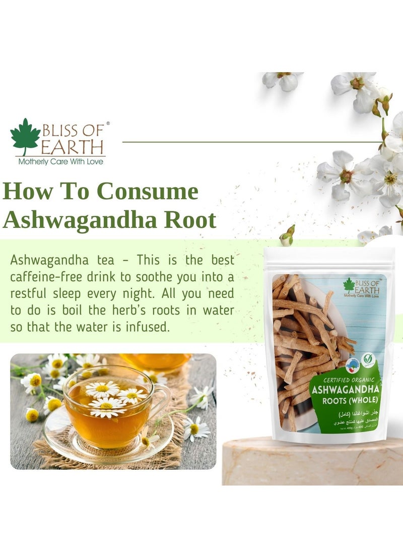 بليس اوف ايرث 2 × 200 جرام من جذور أشواغاندا الجينسنغ الهندي الكامل ويثانيا سومنيفيرا يساعد على تخفيف التوتر وتعزيز المناعة من جذر ممتاز صالح للأكل - Image 5