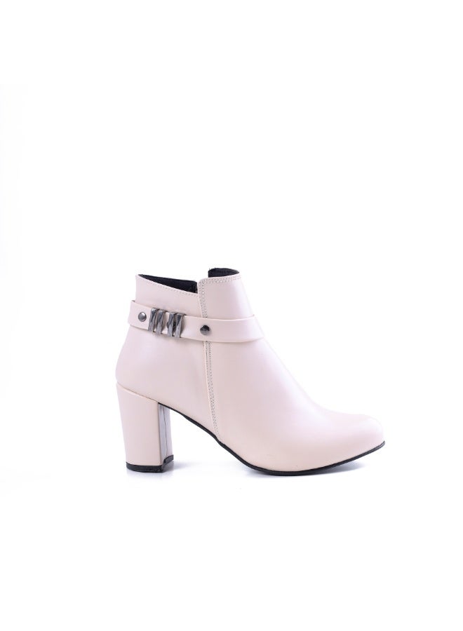 لايف ستيلاش  بوت كعب عالي جلد بسوسته - بيج R-19 - Image 1