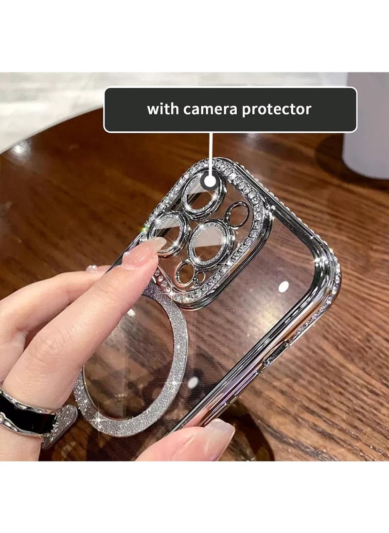 Generic - iPhone 15 Pro MagSafe Case Cover Support Wireless Charger Bling Diamond Back Cover For Women Girls Clear Soft TPU With Camera Len Protector Anti-scratch Shockproof Magnetic Phone Accessory - Image 1