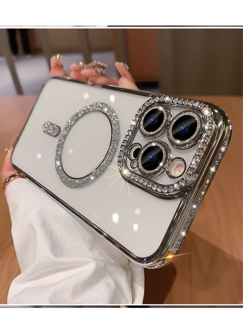 Generic - iPhone 15 Pro MagSafe Case Cover Support Wireless Charger Bling Diamond Back Cover For Women Girls Clear Soft TPU With Camera Len Protector Anti-scratch Shockproof Magnetic Phone Accessory - Image 1