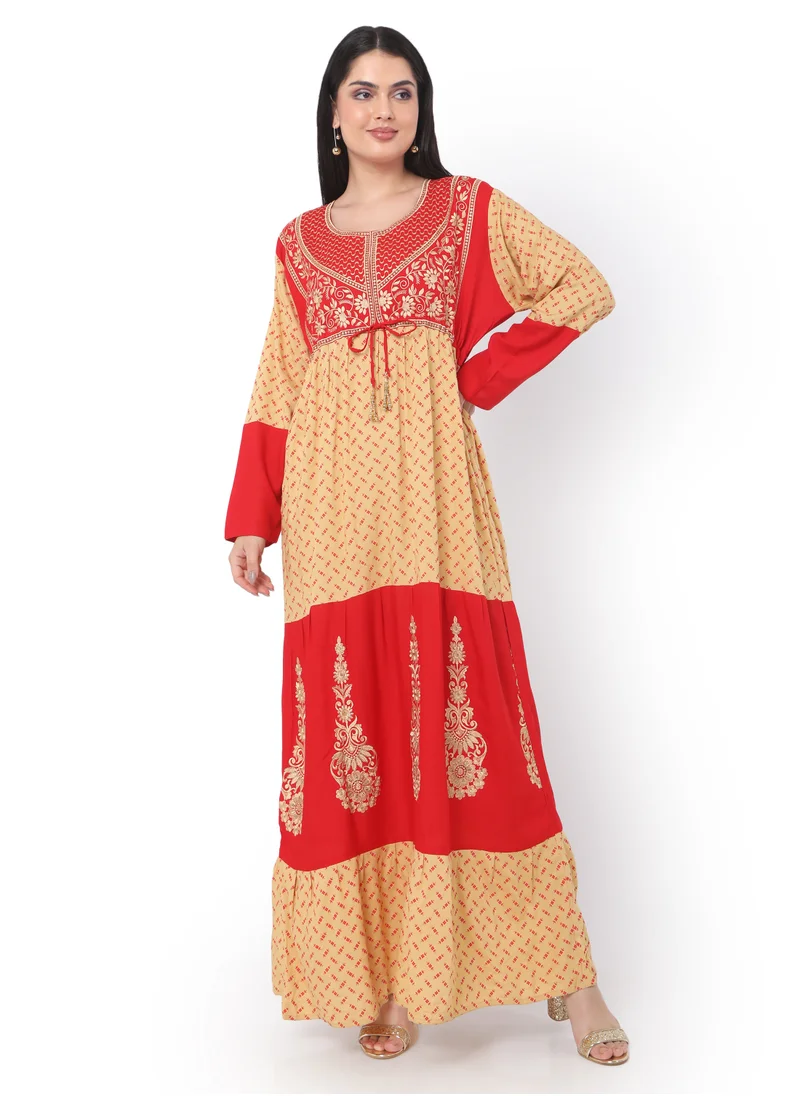 هانا آند سارا MODEST THICK EMBRODERED WITH LONG SLEEVES AND UNIQUE THREAD BELT HIGH QUALITY STYLISH ARABIC KAFTAN JALABIYA DRESS