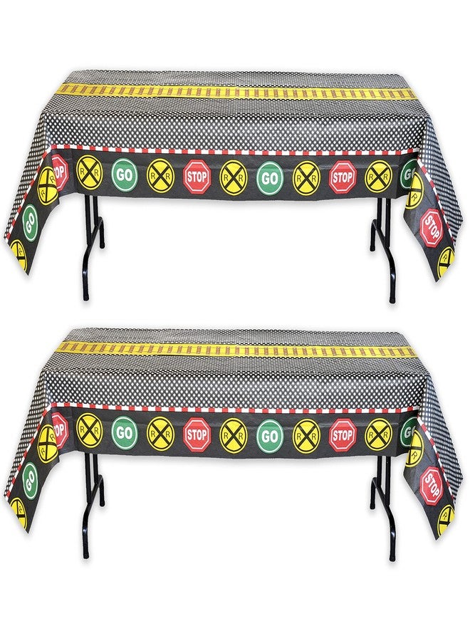 Havercamp Train Tablecloth for Kids Birthday Party Railroad Decorations Water & Tear-Resistant 54 in X 108 in Table Cover - Image 1