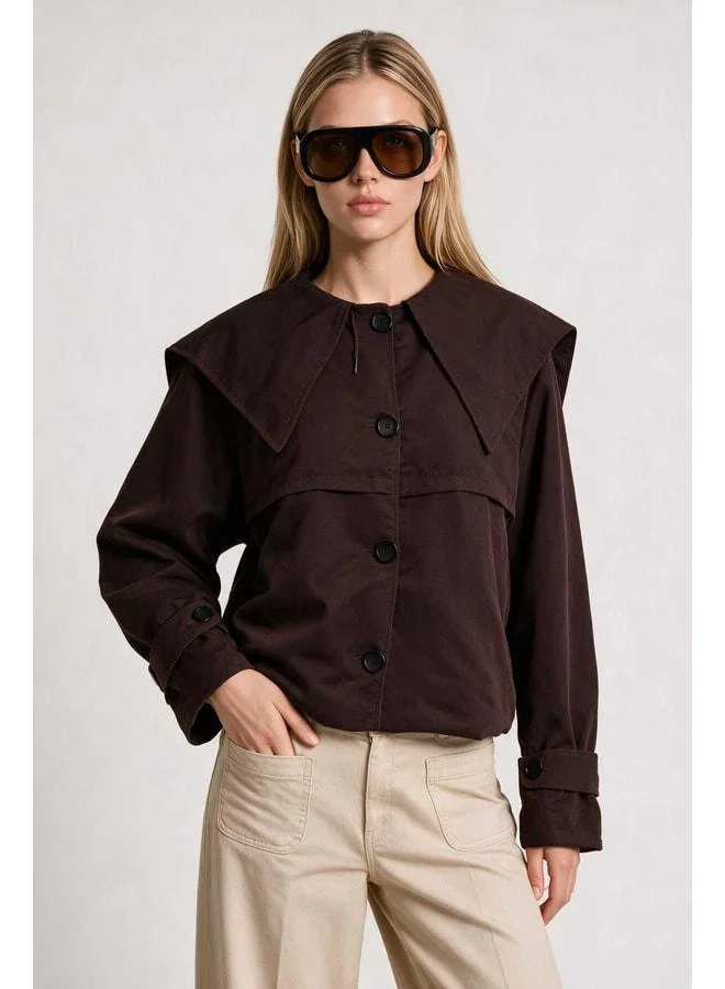 Lovely Istanbul Wide Collar Short Trench Coat LAZ0018 Brown.