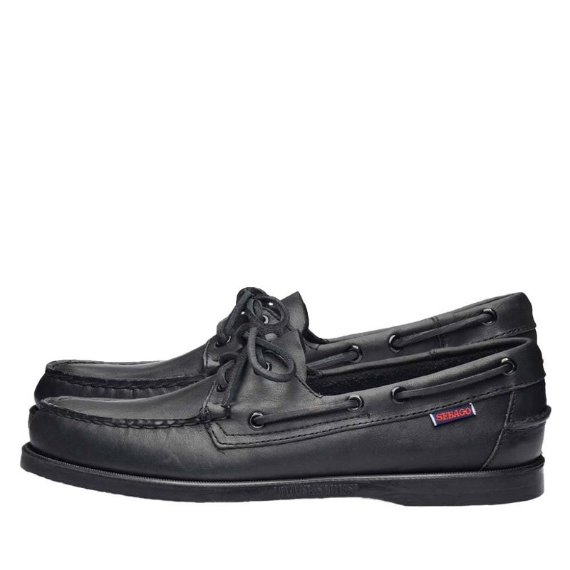Sebago Portland Boat Shoes FullGrain Leather Moccasins Handsewn with Leather Sock Lining and NonMarking SlipResistant Sipped Rubber Outsoles Total Black 85 Regular