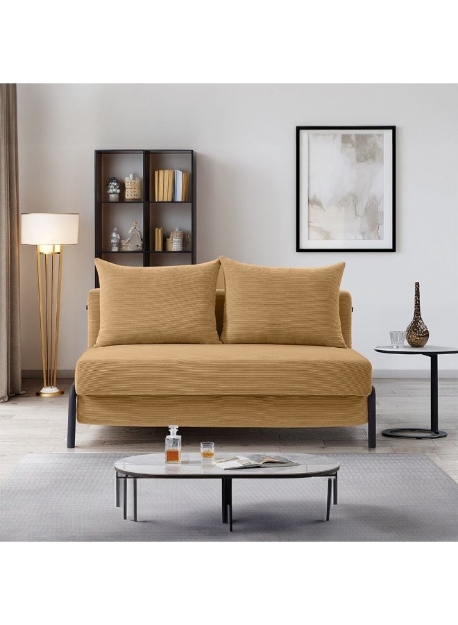 DANUBE HOME Jameson 2 Seater Fabric Sofa Bed | Convertible Sleeping Sofa Bed | Comfortable Living Room Furniture L151.5xW97xH71cm - Caramel - Image 1