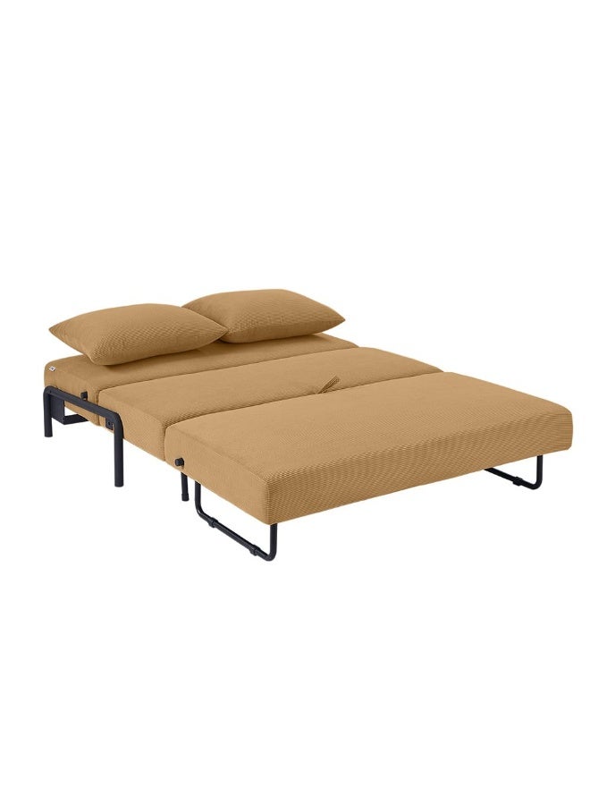 DANUBE HOME Jameson 2 Seater Fabric Sofa Bed | Convertible Sleeping Sofa Bed | Comfortable Living Room Furniture L151.5xW97xH71cm - Caramel - Image 3