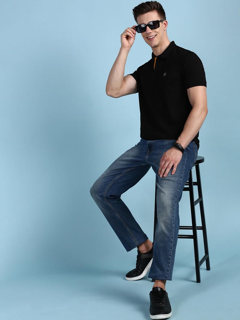 Lux Cozi Men's Pack of 1 Black Regular Fit Polo Neck Half Sleeve Solid Casual T-Shirt (Size : X-Large)_COZI_2121_BLK_XL_1PC - Image 4