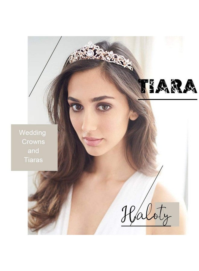 Haloty Princess Wedding Crown and Tiara Bride Tiara Queen Crowns Flower Bridal Rhinestone Hair Accessories for Women and Girls (Rose Gold) - Image 5