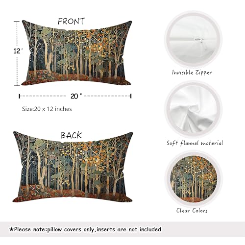 BUJSP Rustic Autumn Forest Pillow Covers 20x12 Set of 2 Fall Home Room Decor Vintage Botanical Nature William Morris Inspired Decorative Throw Pillow Covers for Home Bedroom Living Room - Image 3