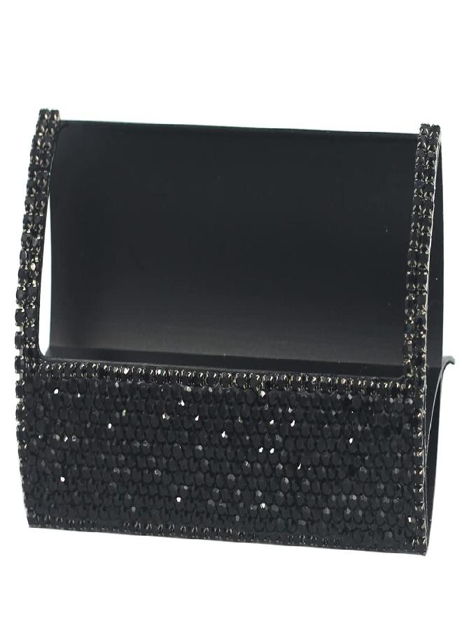 Bestbling Bling Aluminum Business Card Holder for Desk Business Card Display Rhinestone Business Card Stand Desktop Business Card Holders (Black) - Image 1