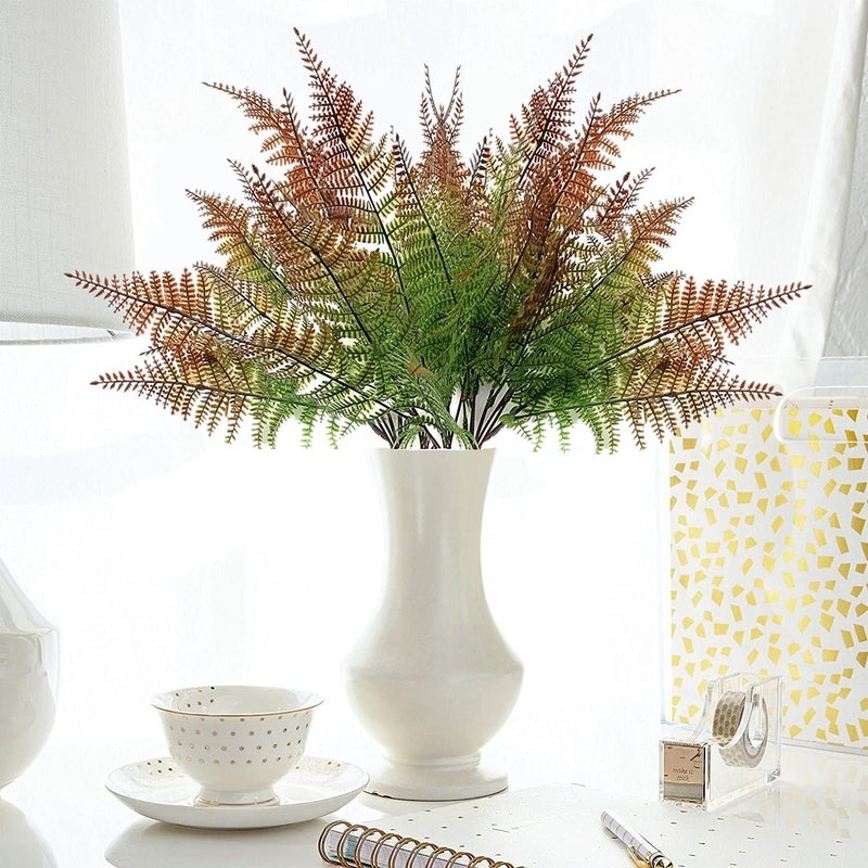 LOVENIMEN Artificial Boston Shrubs, Plastic Fern Plants Leaves Persian Grass Simulation Fake Bushes Outdoor Indoor Home Garden Verandah Parterre Table Centerpieces Decoration Red 2 Pack - Image 2