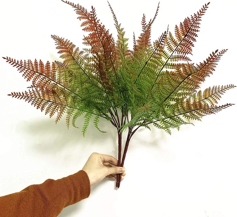LOVENIMEN Artificial Boston Shrubs, Plastic Fern Plants Leaves Persian Grass Simulation Fake Bushes Outdoor Indoor Home Garden Verandah Parterre Table Centerpieces Decoration Red 2 Pack - Image 3