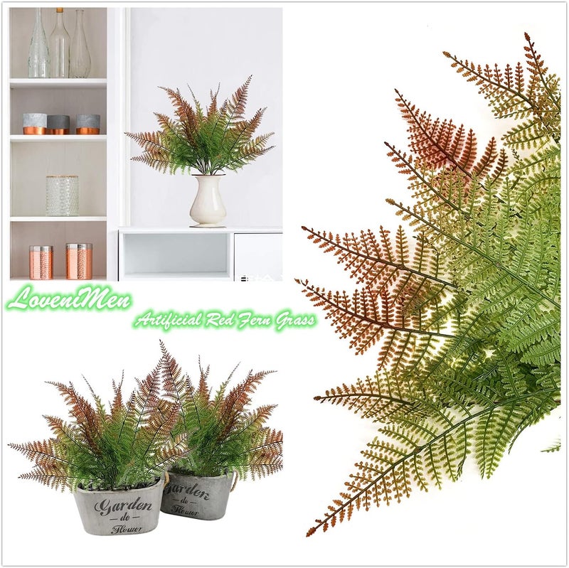 LOVENIMEN Artificial Boston Shrubs, Plastic Fern Plants Leaves Persian Grass Simulation Fake Bushes Outdoor Indoor Home Garden Verandah Parterre Table Centerpieces Decoration Red 2 Pack - Image 4