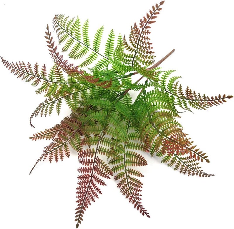 LOVENIMEN Artificial Boston Shrubs, Plastic Fern Plants Leaves Persian Grass Simulation Fake Bushes Outdoor Indoor Home Garden Verandah Parterre Table Centerpieces Decoration Red 2 Pack - Image 5