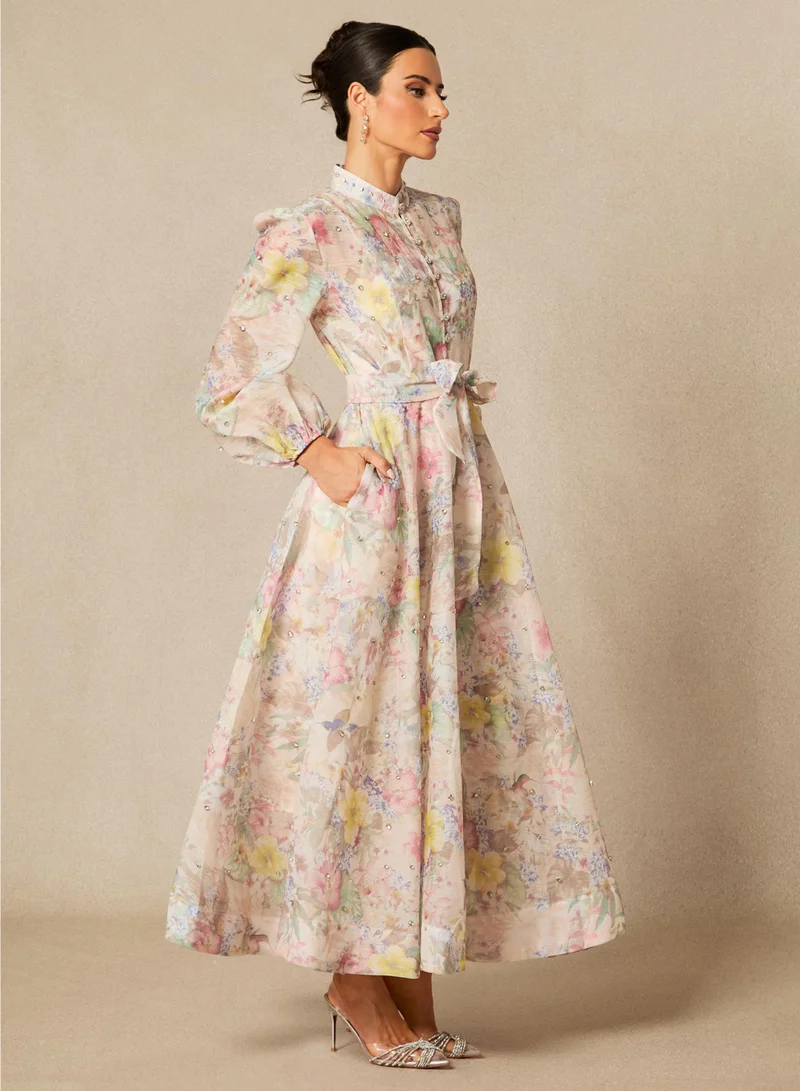 Sunfere Anne Floral Print Balloon Sleeve Maxi Dress