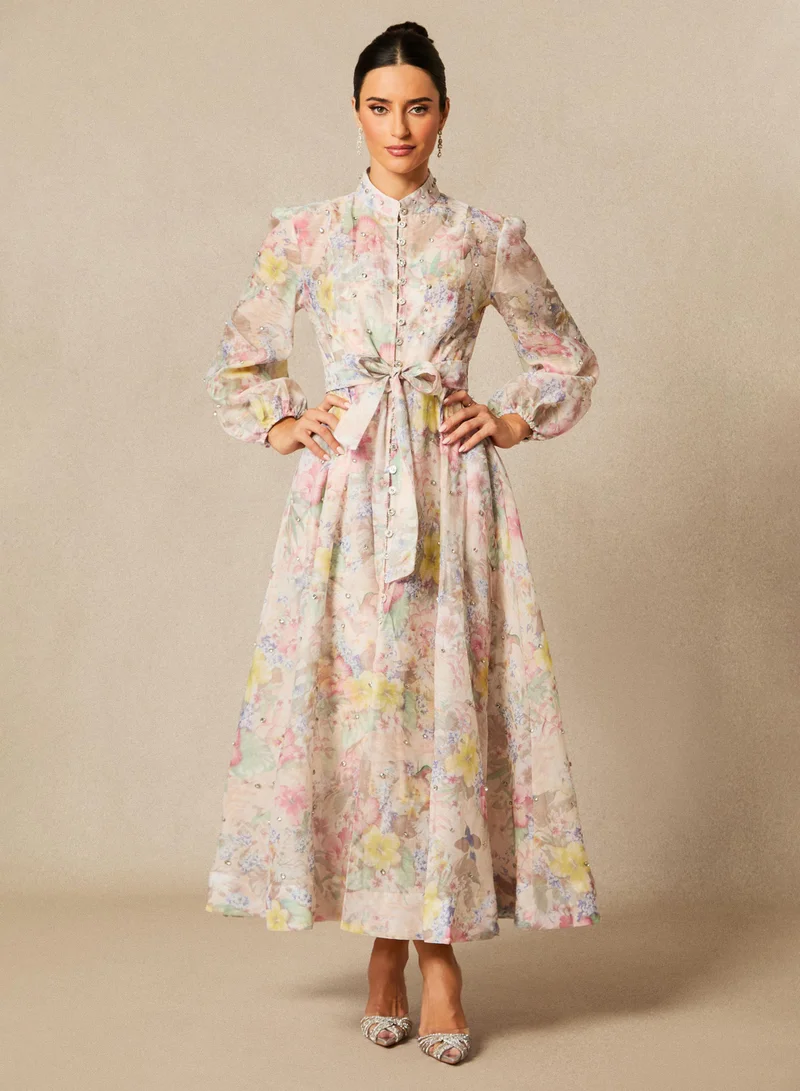 Sunfere Anne Floral Print Balloon Sleeve Maxi Dress