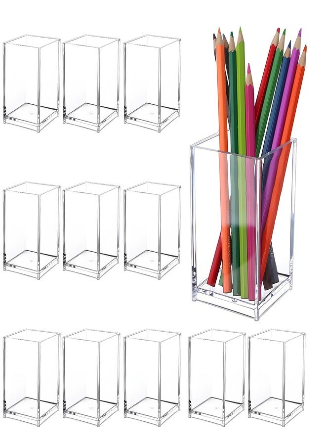 IBEQUEM 12Pack Clear Acrylic Pen Holder Makeup Brush Holder Desktop Pencil Organizer Acrylic Pencil Cup Stationery Organizer Accessory for School Makeup Desk Office Pen - Image 1