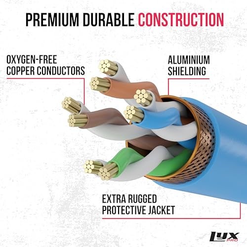 LyxPro 100 Feet Shielded CAT6 Ethercon Cable - Professional Audio & Lighting RJ45 Cable, Studio-Grade Sound Transmission, Extreme Durability - Blue - Image 4