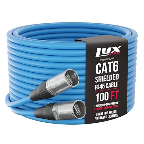 LyxPro 100 Feet Shielded CAT6 Ethercon Cable - Professional Audio & Lighting RJ45 Cable, Studio-Grade Sound Transmission, Extreme Durability - Blue - Image 1