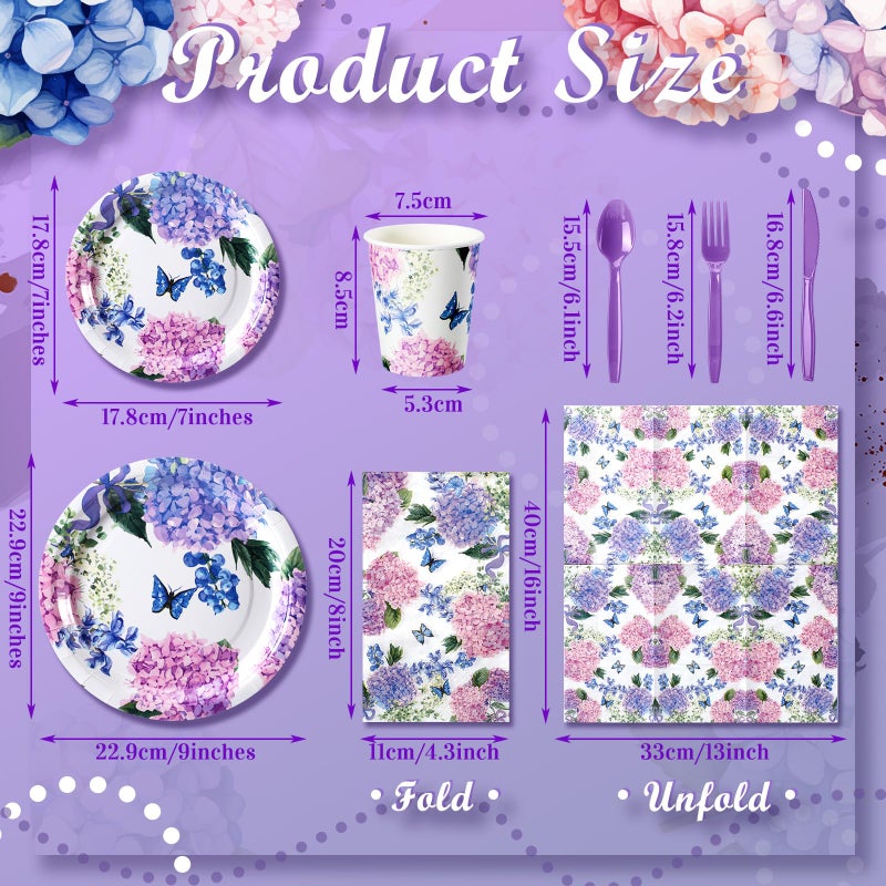 Suttmin 400 Pcs Hydrangea Flowers Spring Plates and Napkins Bridal Shower Plates and Napkins Sets Baby Shower Party Decorations Disposable Dinnerware Set - Image 1