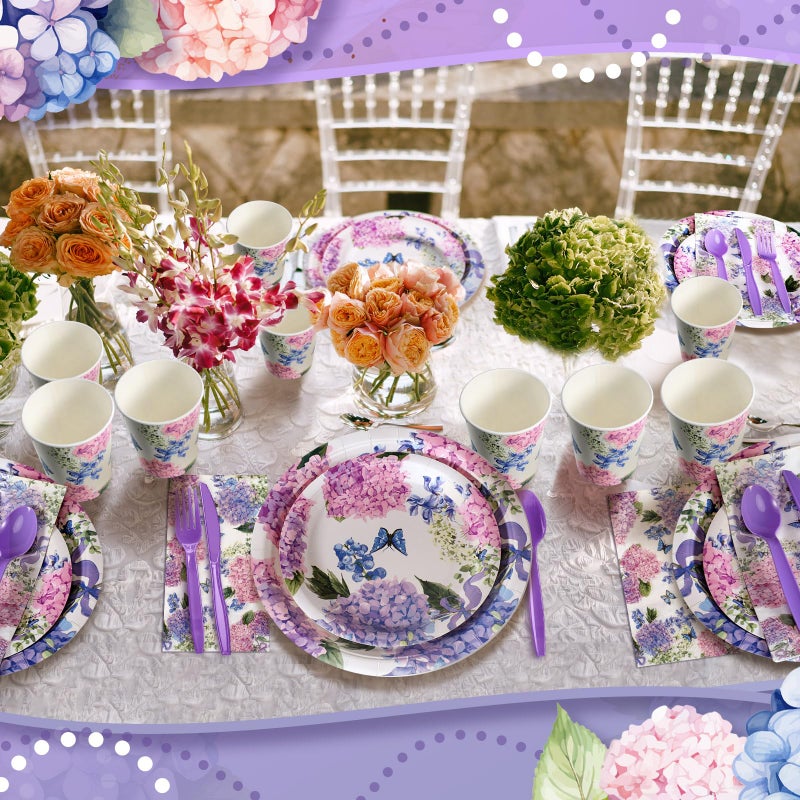 Suttmin 400 Pcs Hydrangea Flowers Spring Plates and Napkins Bridal Shower Plates and Napkins Sets Baby Shower Party Decorations Disposable Dinnerware Set - Image 4