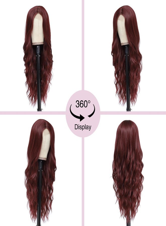 NAYOO Long Burgundy Wig for Women, 26 Inch Wine Red Wigs for Women, Burgundy Wavy Wigs Easy to Put, Red Halloween Wigs - Image 5