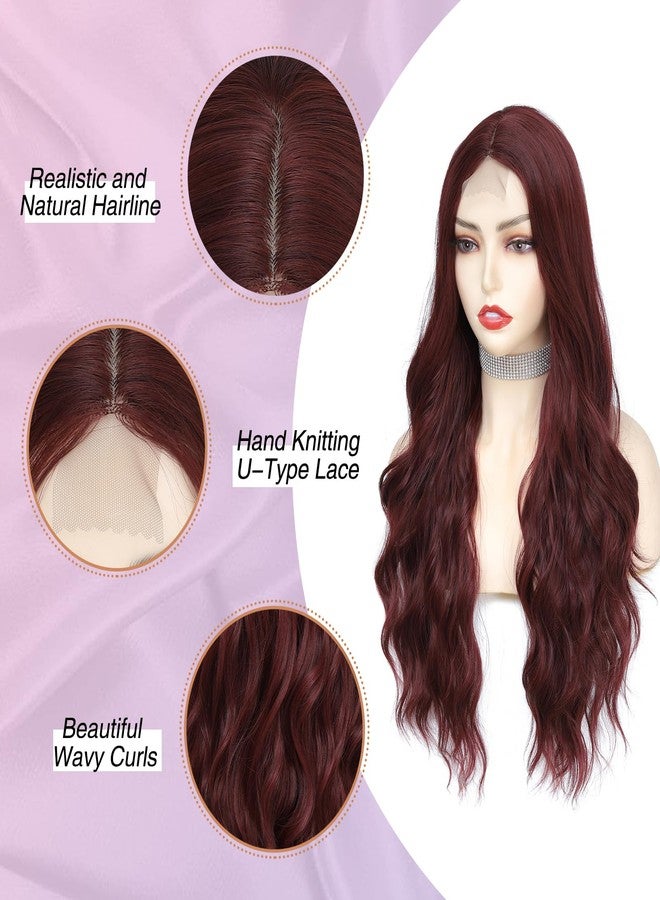 NAYOO Long Burgundy Wig for Women, 26 Inch Wine Red Wigs for Women, Burgundy Wavy Wigs Easy to Put, Red Halloween Wigs - Image 3