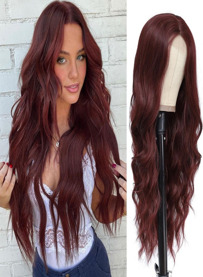 NAYOO Long Burgundy Wig for Women, 26 Inch Wine Red Wigs for Women, Burgundy Wavy Wigs Easy to Put, Red Halloween Wigs - Image 1