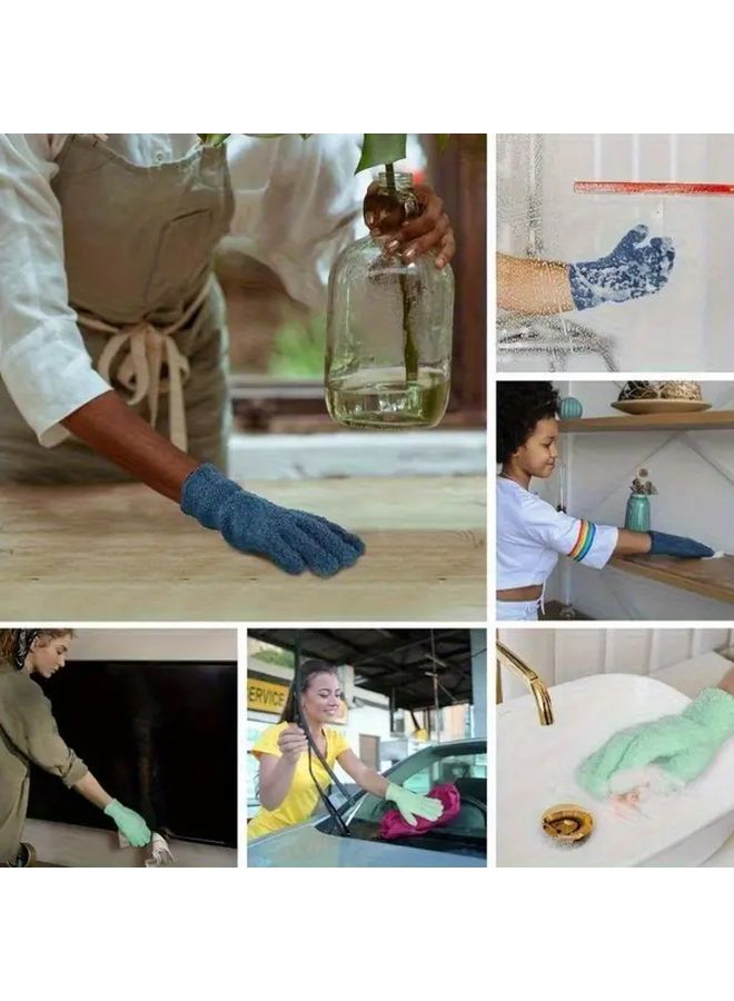 Blue Microfiber Dusting Gloves Set of 2 Elastic Breathable for Car Home Cleaning - Image 5
