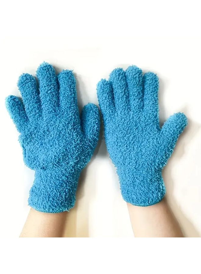Blue Microfiber Dusting Gloves Set of 2 Elastic Breathable for Car Home Cleaning - Image 1