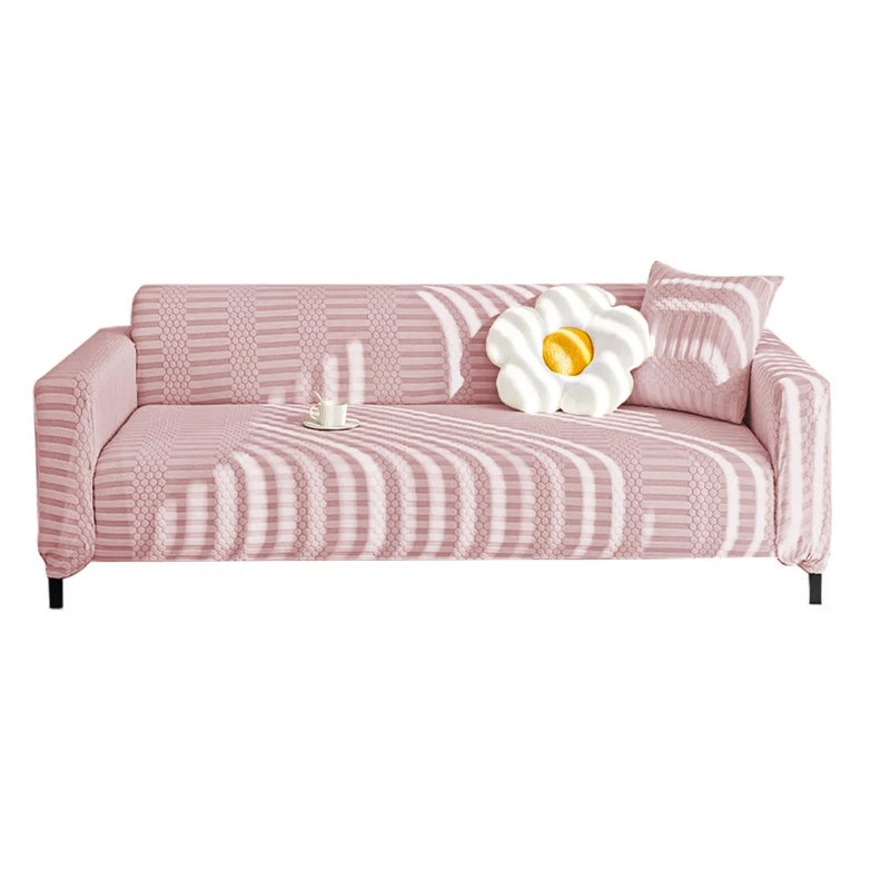 Lukzer Universal 3 Seater Jacquard Sofa Cover with 2 Cushion Covers Soft Touching Flexible Stretch Slipcover Pastel Pink Dotted Stripe PatternSC06803180230cm 220 GSM - Image 5