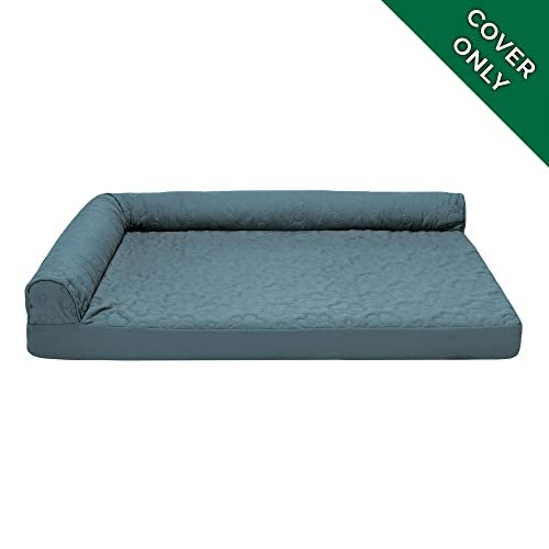 Furhaven Replacement Dog Bed Cover Pinsonic Quilted Paw L Shaped Chaise Machine Washable Bluestone Large - Image 3