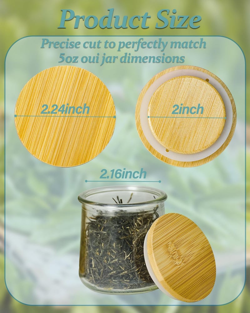 TERESRY 8 Pack Oui Yogurt Jar Lids with 8 Labels, Food-Grade Bamboo Lids for 5Oz Oui Yogurt Jars, Reusable Wooden Canning Covers Perfect for Oui Yogurt Bottle with Airtight Seal Ring(Jar not Included) - Image 2