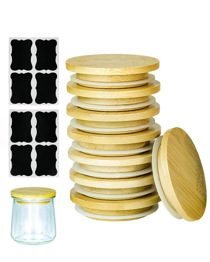 TERESRY 8 Pack Oui Yogurt Jar Lids with 8 Labels, Food-Grade Bamboo Lids for 5Oz Oui Yogurt Jars, Reusable Wooden Canning Covers Perfect for Oui Yogurt Bottle with Airtight Seal Ring(Jar not Included) - Image 1
