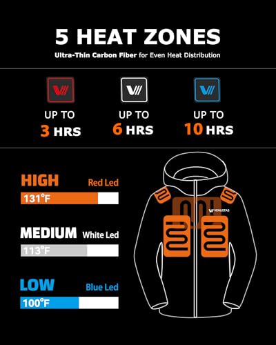 Venustas Men's Heated Jacket with Battery Pack, Windproof Electric Insulated Heated Coat with Detachable Hood - Image 2
