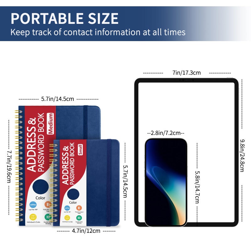 Homlive Address Book with Alphabetical Tabs, Hardcover Phone Book Password Keeper with Spiral Binding, Address Books for Seniors, Record Internet Logins, Coloring Pages - 5.7"Ã—7.7" (Navy Blue) - Image 5