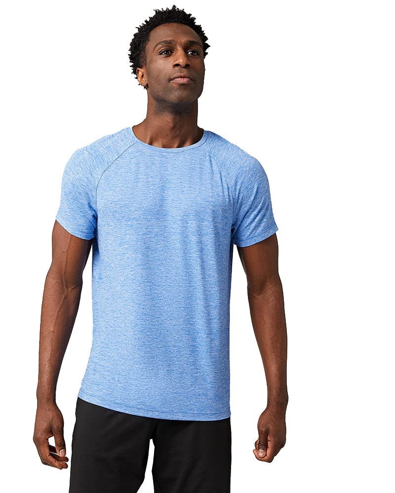 32 Degrees Cool Men’s Active T-Shirt | Raglan Short Sleeve | Quick Dry | Anti-Odor, Blue Eyes Space Dye, Medium - Image 1