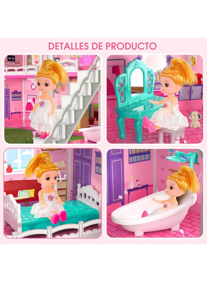 كيلا مجموعة لعب بيت الدمى الضخم المكون من 4 طوابق، بيت الأحلام للبنات، طقم بيت الدمى التظاهري - بيت لعب قصصي مع 14 غرفة، 2 دمية، شريطين إضاءة ملونين مع أضواء للتجميع، مناسب للمطبخ، غرفة النوم، الأثاث، الحديقة، وإكسسوارات الحيوانات الأليفة، لعبة هدية للأطفال من سن 3 إلى 8 سنوات فما فوق. - Image 5