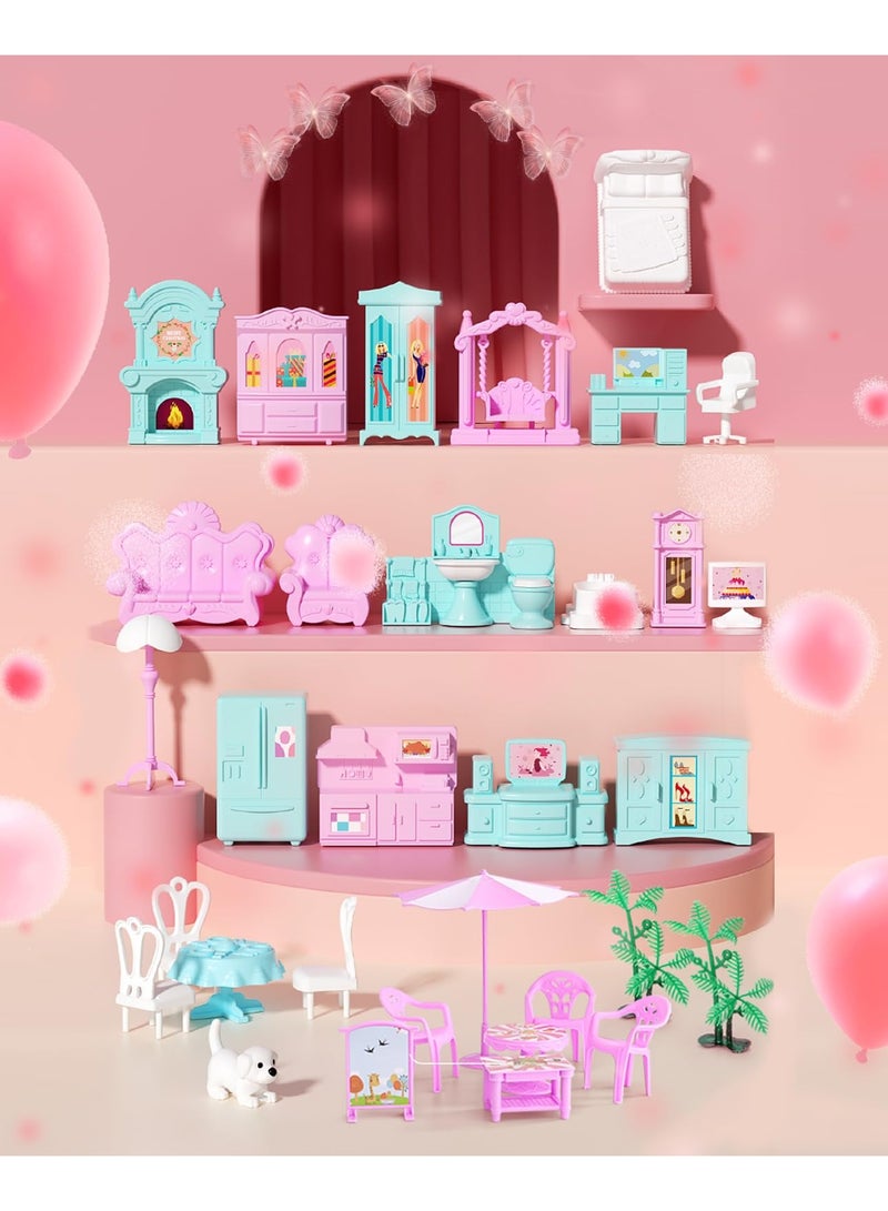كيلا مجموعة لعب بيت الدمى الضخم المكون من 4 طوابق، بيت الأحلام للبنات، طقم بيت الدمى التظاهري - بيت لعب قصصي مع 14 غرفة، 2 دمية، شريطين إضاءة ملونين مع أضواء للتجميع، مناسب للمطبخ، غرفة النوم، الأثاث، الحديقة، وإكسسوارات الحيوانات الأليفة، لعبة هدية للأطفال من سن 3 إلى 8 سنوات فما فوق. - Image 4