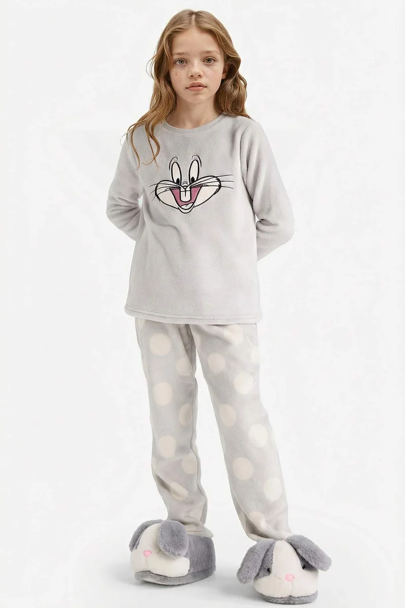 DeFacto Girl Looney Tunes Tunes Embroidered Plush Top Bottoms 2 Piece Pyjamas Set