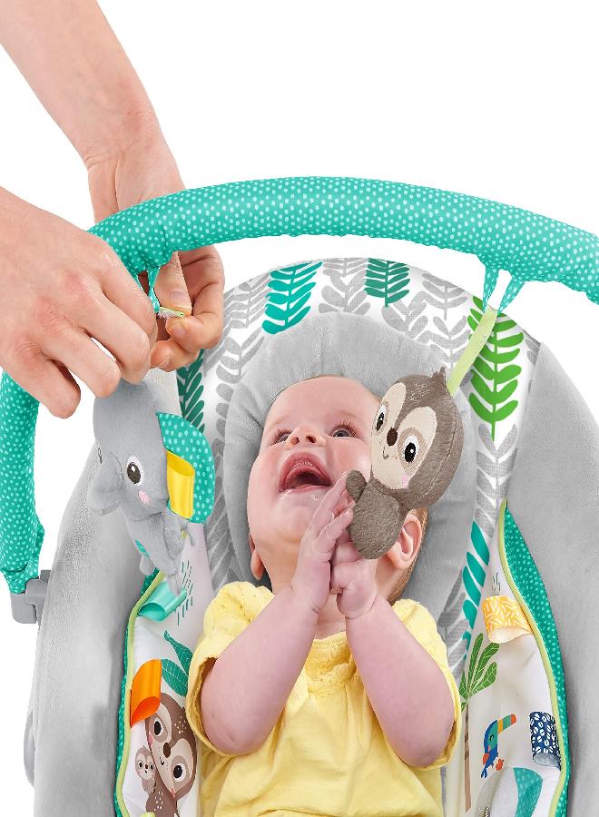 Bright Starts Bright Starts Jungle Vines Comfy Baby Bouncer and Vibrating Infant Seat with Taggies & Elephant and Sloth Plush Baby Toys - Image 4
