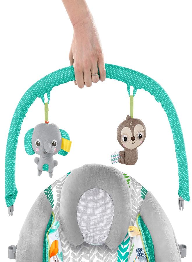 Bright Starts Bright Starts Jungle Vines Comfy Baby Bouncer and Vibrating Infant Seat with Taggies & Elephant and Sloth Plush Baby Toys - Image 2