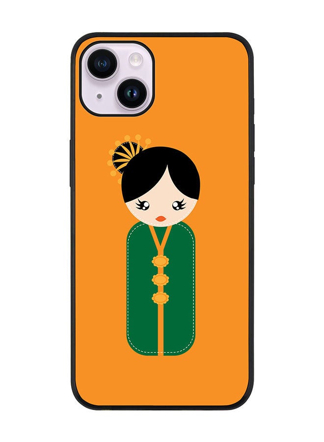 Stylizedd Rugged Black edge case for Apple iPhone 14 Slim fit Soft Case Flexible Rubber Edges Anti Drop TPU Gel Thin Cover - Japanese Doll - Image 1