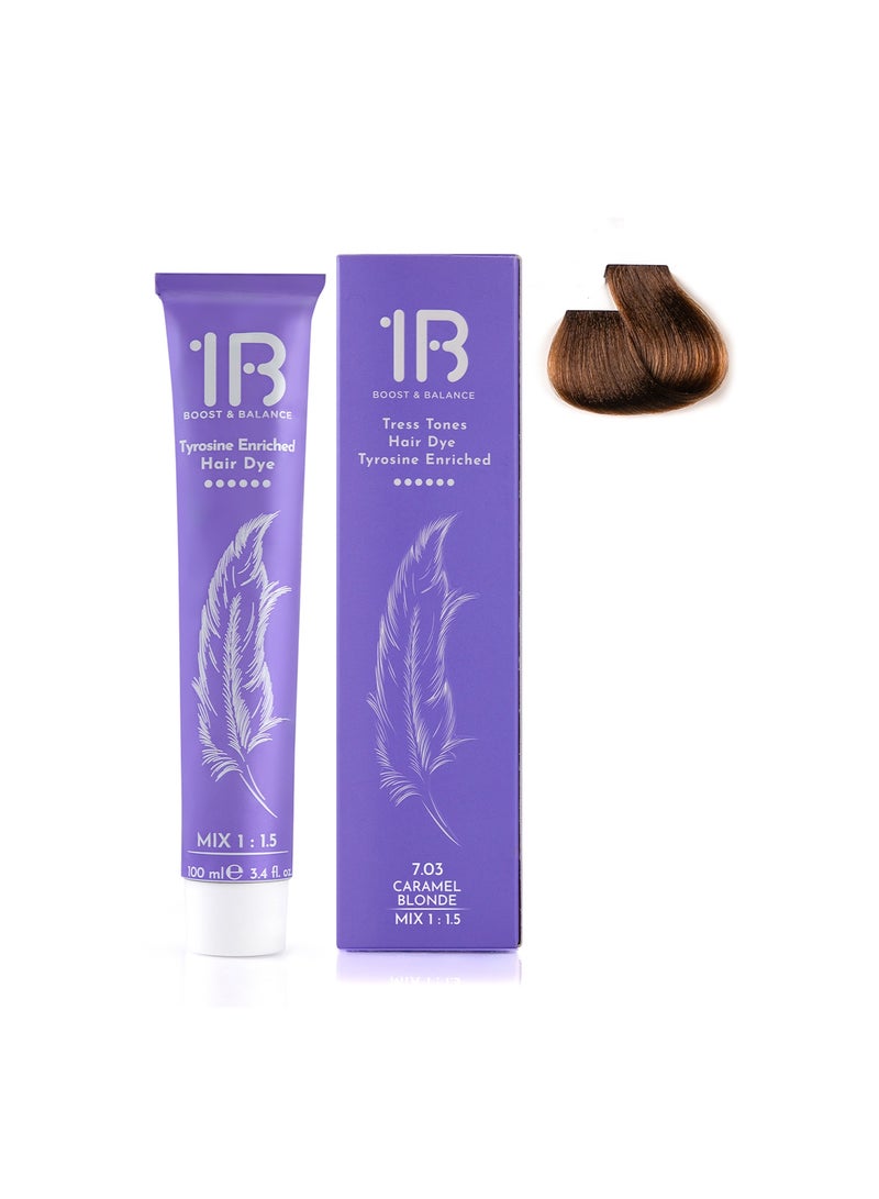 1B Hair Color Cream #7.03 Caramel Blonde – Permanent Natural Warm Blonde Hair Dye with Tress Tones Tyrosine Complex | 100ml | Beige-Golden Pigment | Long-Lasting Radiant Color for Medium Blonde Hair - Image 2