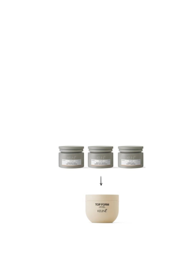 كين استمتعي بتصفيف الشعر من الدرجة الأولى مع Top Form، وهو كريم شمع قابل لإعادة التصفيف يوفر ثباتًا وملمسًا مرنًا، ومدعم بالبانثينول للتغذية والجلسرين للترطيب.  مثالي لتصفيفات الشعر القصيرة ومناسب لجميع أنواع الشعر، فهو يوفر لمسة ناعمة فاخرة ولمعانًا طبيعيًا مشعًا مع السماح بإعادة تشكيل الشعر بسهولة طوال اليوم.  يحتوي على عطر Cardamon Spell الجذاب، فهو يحدد الشعر بثبات وملمس مرن، مما يجعل من السهل إعادة تصفيفه ويوفر تغذية إضافية للحصول على مظهر طبيعي ومحكم.  Top Form هو بديل لـ؛ شمع التشكيل، كريم إعادة التصفيف، شمع الألياف. - Image 2