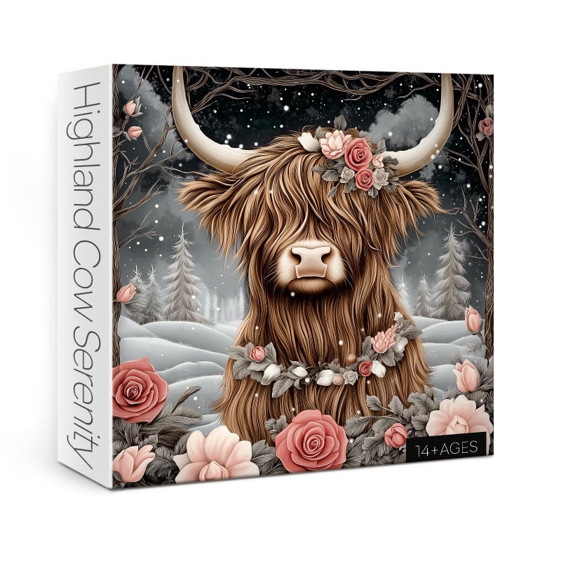 Larkipuzz Art Highland Cow Snow Jigsaw Puzzle 1000 Piece for Adult Animal Flower Plant Winter Jigsaw Puzzles Difficult Aesthetic Pretty Challenging Puzzle - Image 3